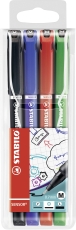 Fineliner mit gefederter Spitze - SENSOR M - medium - 4er Pack - schwarz, blau, rot, grün