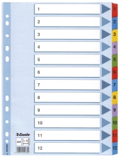 Zahlenregister - 1-12, Karton, A4, 12 Blatt, weiß, farbige Taben
