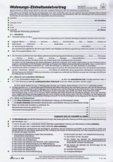 Wohnungs-Einheitsmietvertrag, 4 Seiten, gefalzt auf DIN A4 + Wohnungsgeberbescheinigung