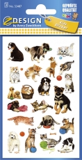 Z-Design 53487, Kinder Sticker, Katzen, Hunde, 3 Bogen/63 Sticker