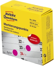 3850 Markierungspunkte - Ø 10 mm, Spender mit 800 Etiketten, magenta