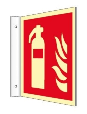 Fahnenschild Feuerlöscher ISO 7010, Kunststoff langnachleuchtend, 20 x 20 cm