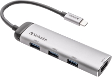 USB-Hub 3.1-C Multiport 4x USB Typ-A Kabel 15cm silber