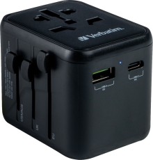 Ladeadapter Universal Travel - UTA-02, Anschlüsse für USB Typ-A/C & Stromstecker, schwarz