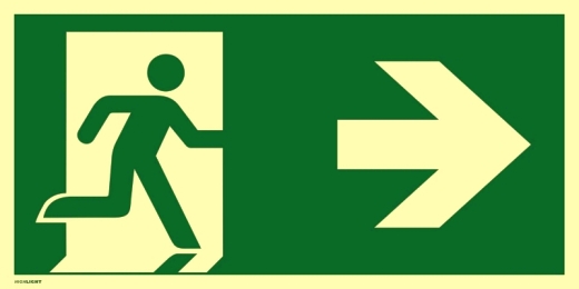Notausgang rechts Pfeil rechts, ISO 7010, Kunststoff, nachl., 160-mcd, 400x200 mm