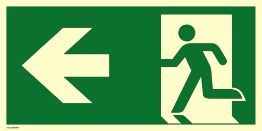 Rettungsweg links nach ISO 7010 Folie selbstklebend, langnachleuchtend 160 mcd/m²