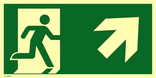 Notausgang rechts aufwärts, ISO 7010, Kunststoff, nachl., 160-mcd, 297x148 mm