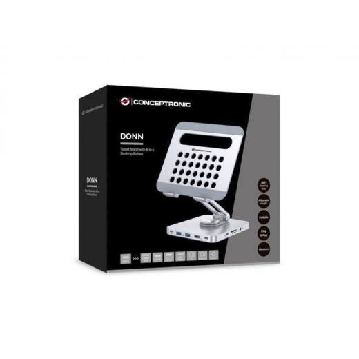 Tablet-Ständer mit 8-in-1-Dockingstation, 360° drehbare Basis, faltbar, höhenverstellbar