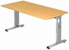 Hammerbacher Schreibtisch C-Fuß - 160 x 65-85 x 80 cm, höhenverstellbar, Buche/Silber