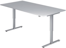Hammerbacher Sitz-Steh-Schreibtisch mit T-Fuß - 160 x 72-119 x 80 cm, elektr. höhenverstellbar, Grau, mit Montageservice