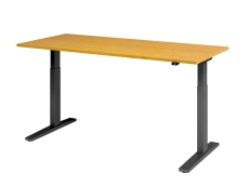 Schreibtisch T-Fuß elektrisch - 180 x 80 x 70-120 cm, höhenverstellbar, Ahorn/silber