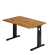 Schreibtisch C-Fuß - 120 x 65-85 x 80 cm, höhenverstellbar, Asteiche/graphit, mit Montageservice