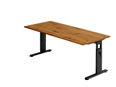 Schreibtisch C-Fuß - 180 x 65-85 x 80 cm, höhenverstellbar, Asteiche/graphit, mit Montageservice