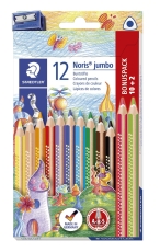 Farbstifte Bonuspack Noris Club® jumbo - 4 mm, dreikant, Kartonetui, 10+2 Farben + Spitzer