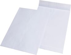 Faltentaschen - C4, ohne Fenster, 20 mm-Falte, Klotzboden, haftklebend, 120 g/qm, weiß, 100 Stück