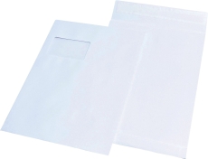 Faltentaschen C4, mit Fenster, mit 20 mm-Falte, 120 g/qm, weiß, 100 Stück