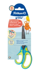 griffix® Schulschere - 15 cm, Neon Fresh Blue, spitz, inkl. Namenssticker, Blisterkarte