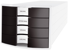 Schubladenbox IMPULS - A4/C4, 4 geschlossene Schubladen, weiß/schwarz