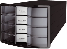 Schubladenbox IMPULS - A4/C4, 4 geschlossene Schubladen, schwarz/transluzent-klar