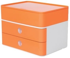 SMART-BOX PLUS ALLISON Schubladenbox mit Utensilienbox - stapelbar, 2 Laden, snow white/apricot orange