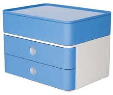 SMART-BOX PLUS ALLISON Schubladenbox mit Utensilienbox - stapelbar, 2 Laden, snow white/sky blue