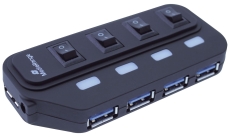 USB 3.0 Hub 1:4 mit seperaten Ein-/Aus-Schaltern und Netzteil