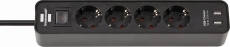 Steckdosenleiste Ecolor 4-fach mit 2 USB-Ladebuchsen (Steckerleiste USB mit Schalter und 1,5m Kabel)