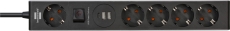 Steckdosenleiste - 5-fach, 1,5m, schwarz, 1x perm., 4 On/Off, 2x USB, 1x USB C PD