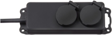 Steckdosen-Verteiler IP44 - 2-fach, 2m, schwarz, ohne Schalter, Outdoor