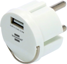 USB-Steckdosenadapter, USB-A Ladebuchse 2,4 A, max. 12,0 W, weiß