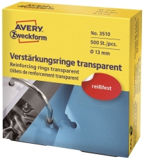 3510 Verstärkungsringe, Ø 13 mm, 500 Stück/500 Etiketten, transparent