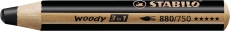 Buntstift, Wasserfarbe & Wachsmalkreide - woody 3 in 1 - Einzelstift - schwarz