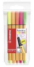 Fineliner point 88® Etui Mini - 5er Pack - mit 5 verschiedenen Neonfarben