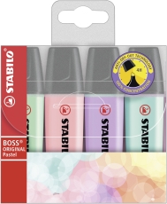 Textmarker - BOSS Pastel - 4er Pack - Hauch von Minzgrün, rosiges Rouge, Schimmer von Lila, zartes Türkis