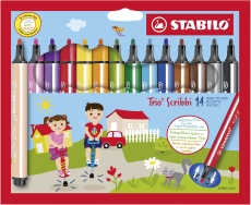 Gefederter Dreikant-Filzstift - Trio Scribbi - 14er Pack - mit 14 verschiedenen Farben