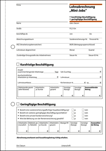 Lohnabrechnungen &quote;Mini-Jobs&quote; - A5, 50 Blatt