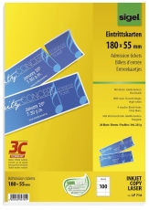Eintrittskarten mit Abriss - bedruckbar, 180x 55 mm, 100 Stück auf A4 Bögen, weiß