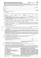 Wohnungs-Einheitsmietvertrag, 4 Seiten, gefalzt auf DIN A4+ Wohnungsgeberbescheinigung, 10 Stück