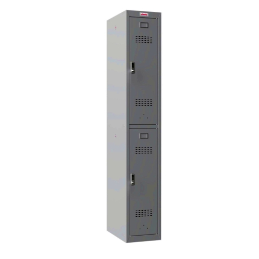 Garderobenschrank, Elektronikschloss, 2 Fächer, Stahl, grau/grau
