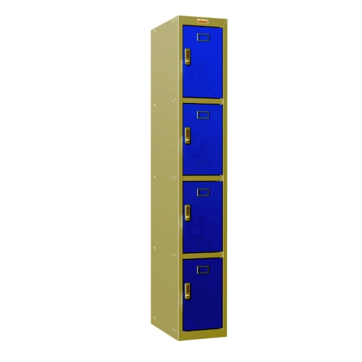 Garderobenschrank, Elektronikschloss, 4 Fächer, Stahl, grau/blau