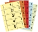 867 Garderobennummern, DIN A6, farbig sortiert, 100 Blatt / Block, gelb, orange, rot, blau, grün