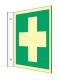 Fahnenschild Erste Hilfe, ISO 7010, Kunststoff langnachleuchtend, 20 x 20 cm