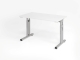 Hammerbacher Schreibtisch Mini Office O-Serie, C-Fuß - 120 x 65-85 x 67 cm, weiß/silber