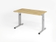 Hammerbacher Schreibtisch Mini Office O-Serie, C-Fuß - 120 x 65-85 x 67 cm, Asteiche/silber