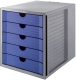 Schubladenbox SYSTEMBOX KARMA - A4/C4, 5 geschlossene Schubladen, grau-öko-blau