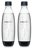 Trinkflasche Kunststoff 1 Liter - transparent/schwarz, 2er-Pack
