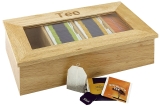 TEEBOX mit 4 Fächern, Aufschrift Tee, aus hellem Holz, mit Sichtfenster