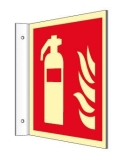 Fahnenschild Feuerlöscher ISO 7010, Kunststoff langnachleuchtend, 14,8 x 14,8 cm