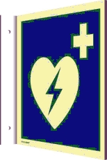 Fahnenschild Automat. externer Defibrillator,Kunststoff,nachl.,160-mcd,148x148mm