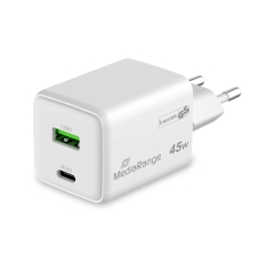 Ladegerät, USB-A/USB-C, GaN, 45W, weiß